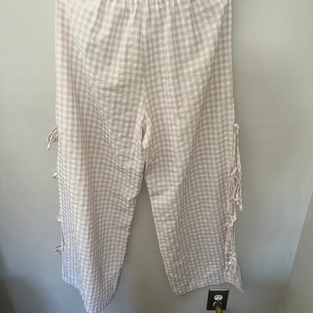 Gingham beige bow pants size M - Picture 2 of 3